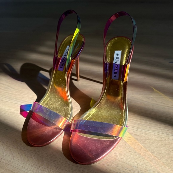 Aquazzura 105mm So Nude Iridescent Plexi Sandals - Picture 1 of 4
